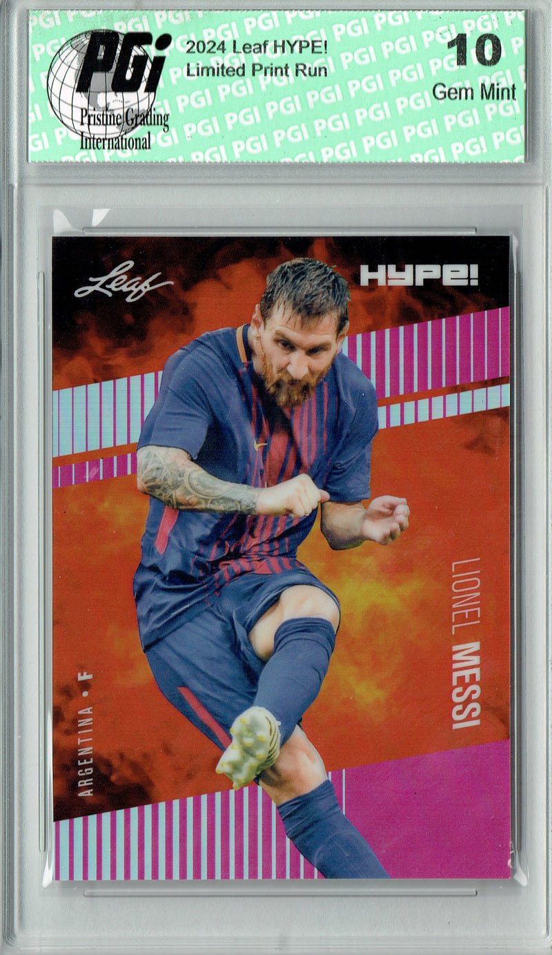 Lionel Messi 2024 Leaf HYPE! Metal #HM-11 Pink Only 10 Made Rare Trading Card PGI 10