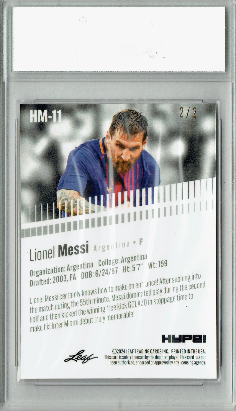 Lionel Messi Rare Soccer Trading Card 2024 Leaf HYPE! Metal #HM-11 Red Only 2/2 Made PGI 10 Barcelona