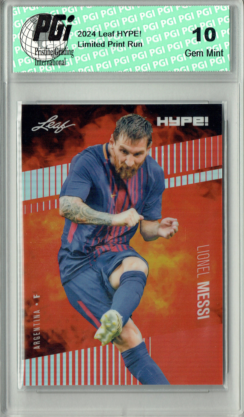 Lionel Messi Trading Card 2024 Leaf HYPE! #HM-11 Metal The #1/2 Red, PGI 10, Inter Miami Soccer