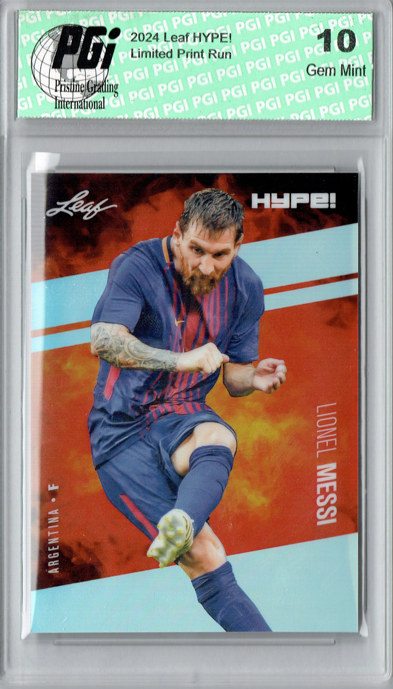 Lionel Messi Rare Soccer Trading Card 2024 Leaf HYPE! Metal #HM-11 Silver Only 25 Made PGI 10 Barcelona