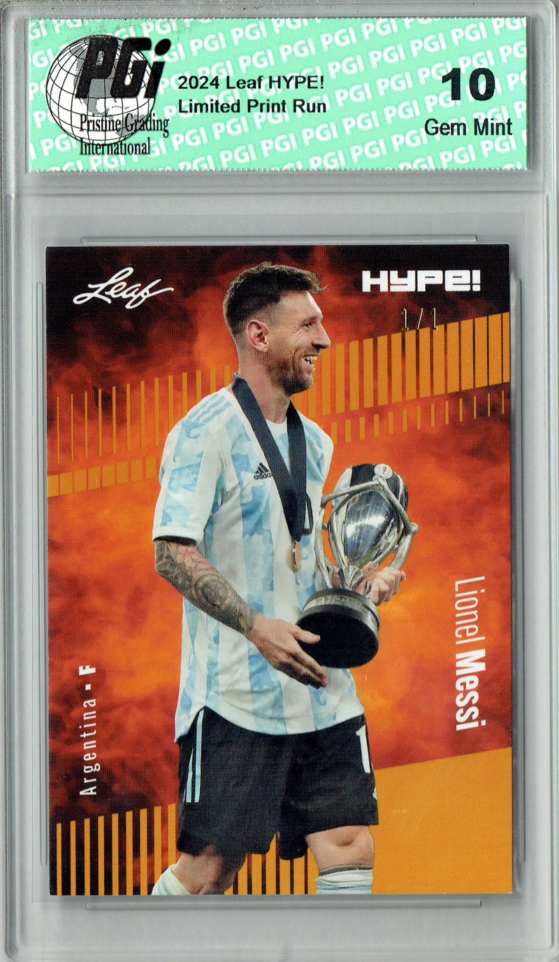Lionel Messi 2024 Leaf HYPE! #148 Gold Blank Back 1/1 Rookie Card PGI 10