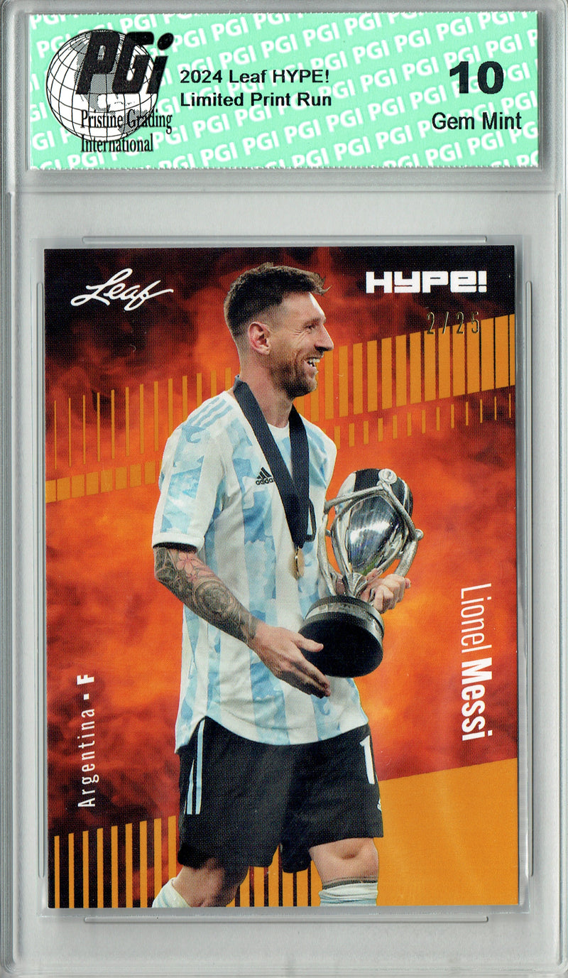 Lionel Messi 2024 Leaf HYPE! #148 Gold SP 25 Made Rare Trading Card PGI 10