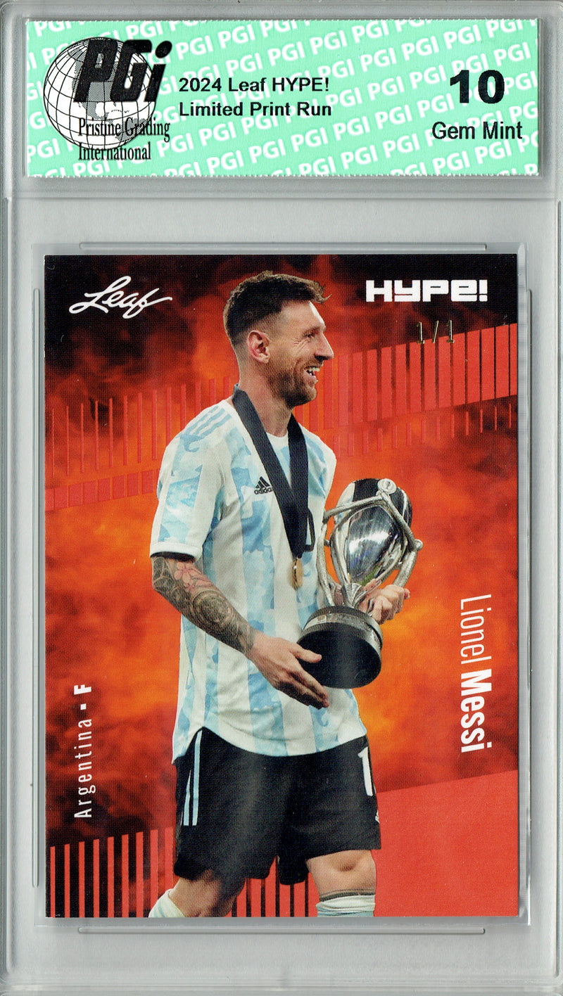 Lionel Messi 2024 Leaf HYPE! #148 Masterpiece 1 of 1 Rare Trading Card PGI 10