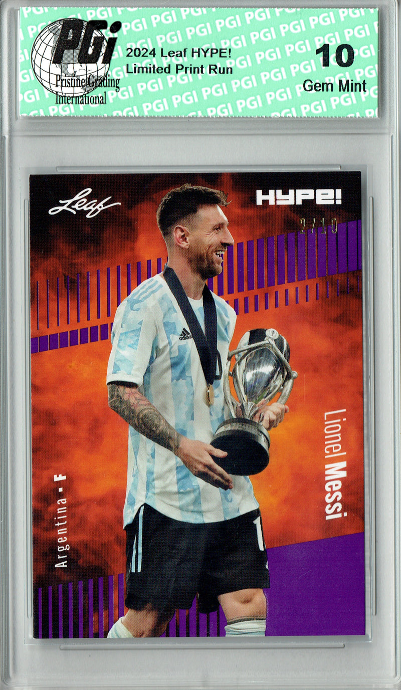 Lionel Messi 2024 Leaf HYPE! #148 Purple SP 10 Made Rare Trading Card PGI 10