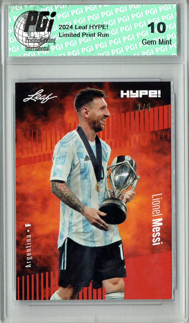 Lionel Messi 2024 Leaf HYPE! #148 Red SP 5 Made Rare Trading Card PGI 10