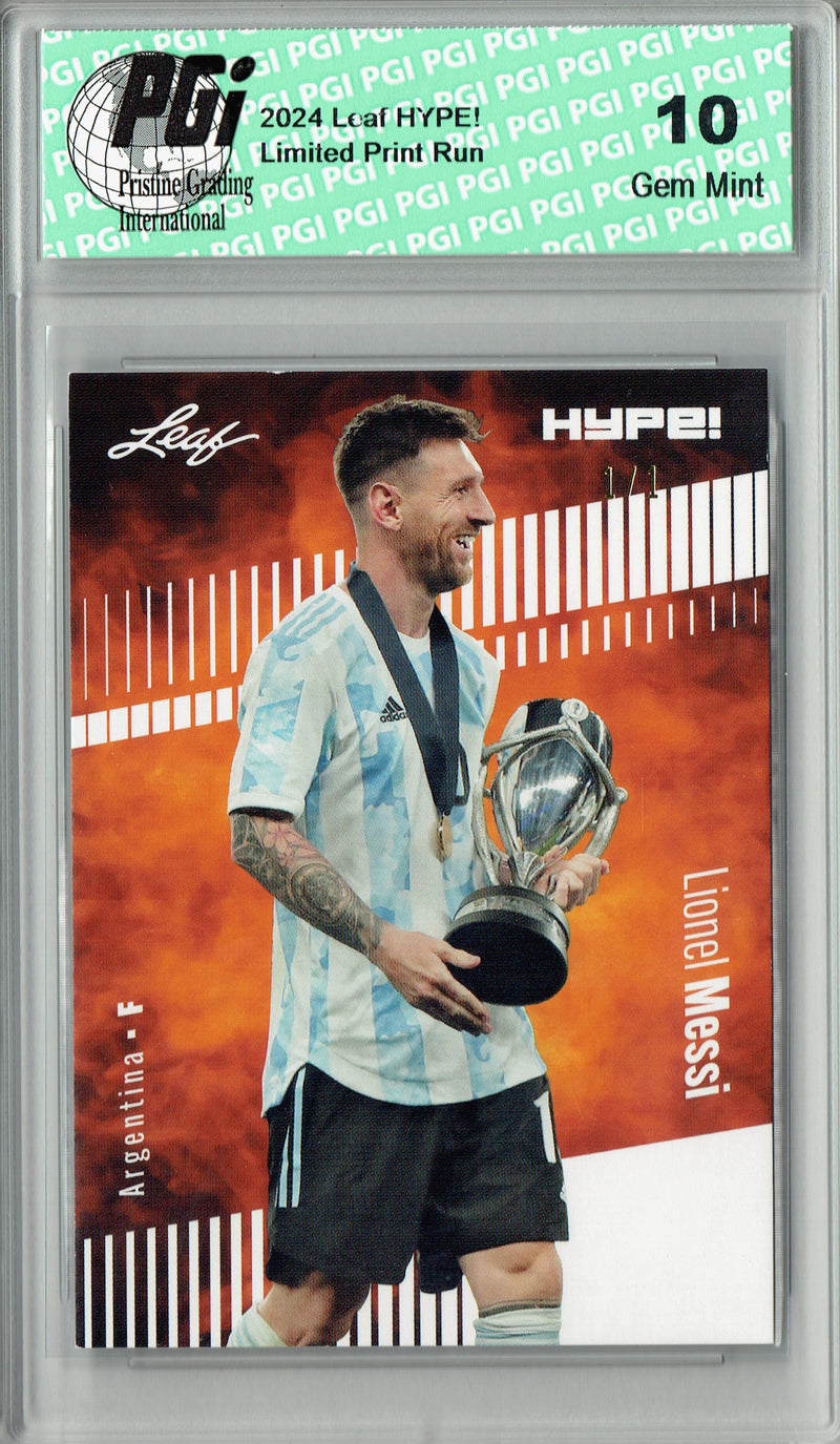 Lionel Messi 2024 Leaf HYPE! #148 White Blank Back 1/1 Rookie Card PGI 10