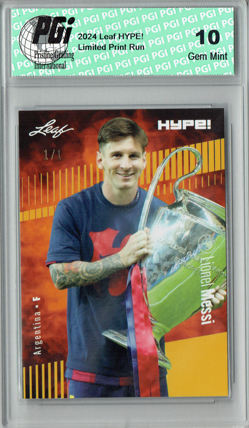 Lionel Messi 2024 Leaf HYPE! #166 Gold Blank Back 1/1 Rookie Card PGI 10