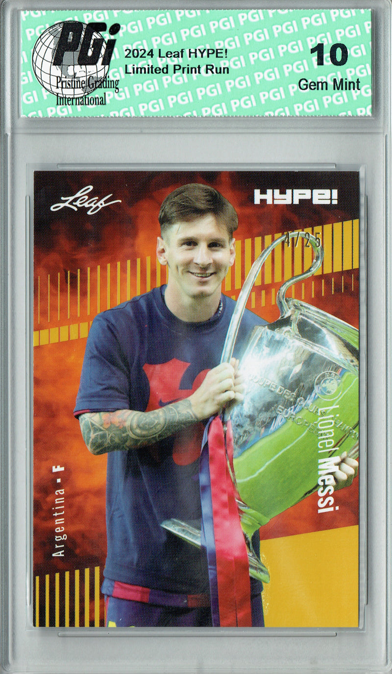Lionel Messi 2024 Leaf HYPE! #166 Gold SP 25 Made Rare Trading Card PGI 10