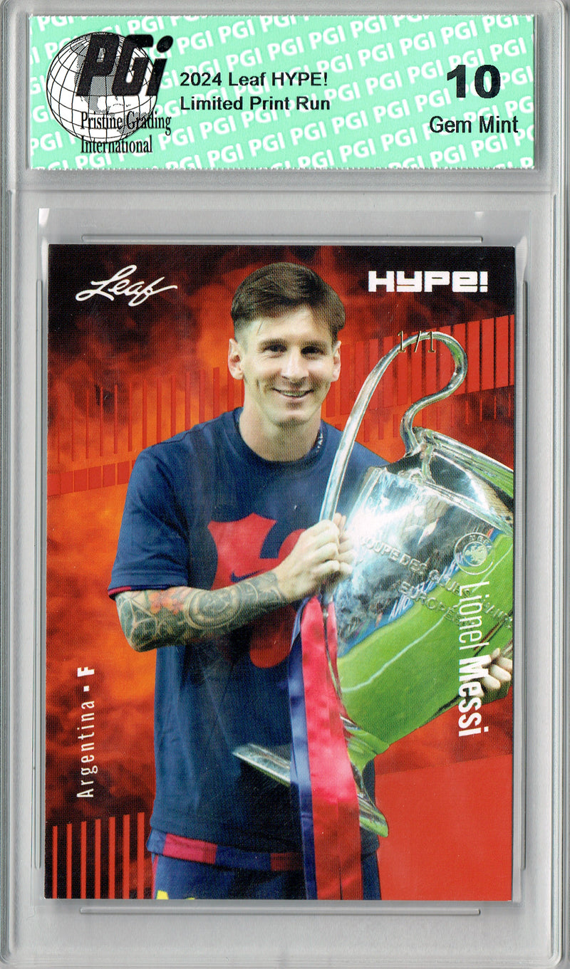 Lionel Messi 2024 Leaf HYPE! #166 Masterpiece 1 of 1 Rare Trading Card PGI 10