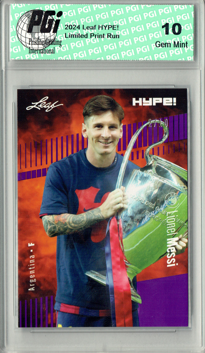 Lionel Messi 2024 Leaf HYPE! #166 Purple SP 10 Made Rare Trading Card PGI 10