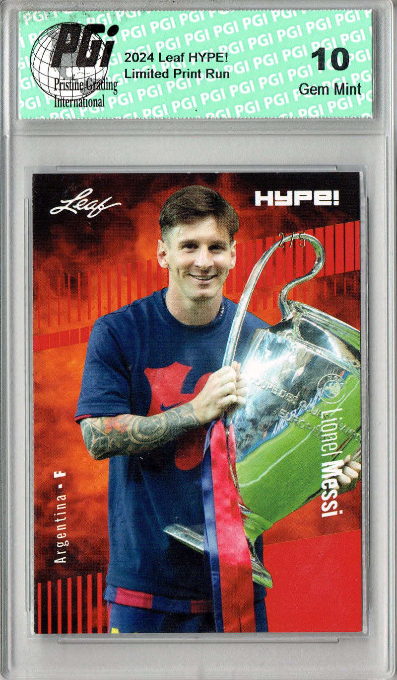 Lionel Messi 2024 Leaf HYPE! #166 Red SP 5 Made Rare Trading Card PGI 10
