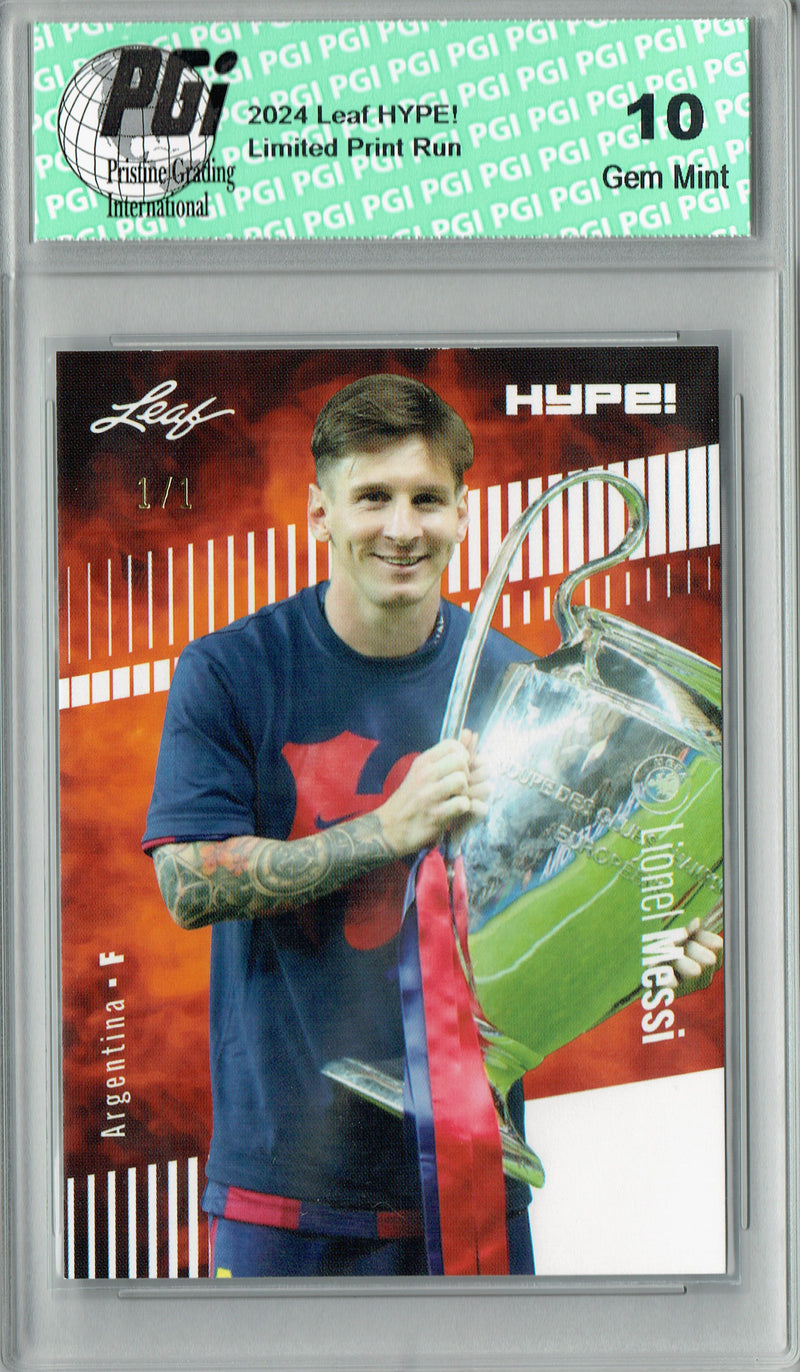 Lionel Messi 2024 Leaf HYPE! #166 White Blank Back 1/1 Rookie Card PGI 10