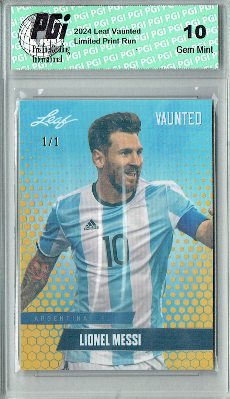 Lionel Messi Trading Card 2024 Leaf Vaunted #V-11 1/1 Gold Shimmer, PGI 10, Inter Miami Soccer
