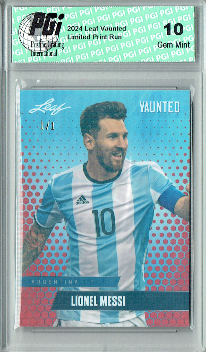 Lionel Messi Trading Card 2024 Leaf Vaunted #V-11 1/1 Orange Shimmer, PGI 10, Inter Miami Soccer