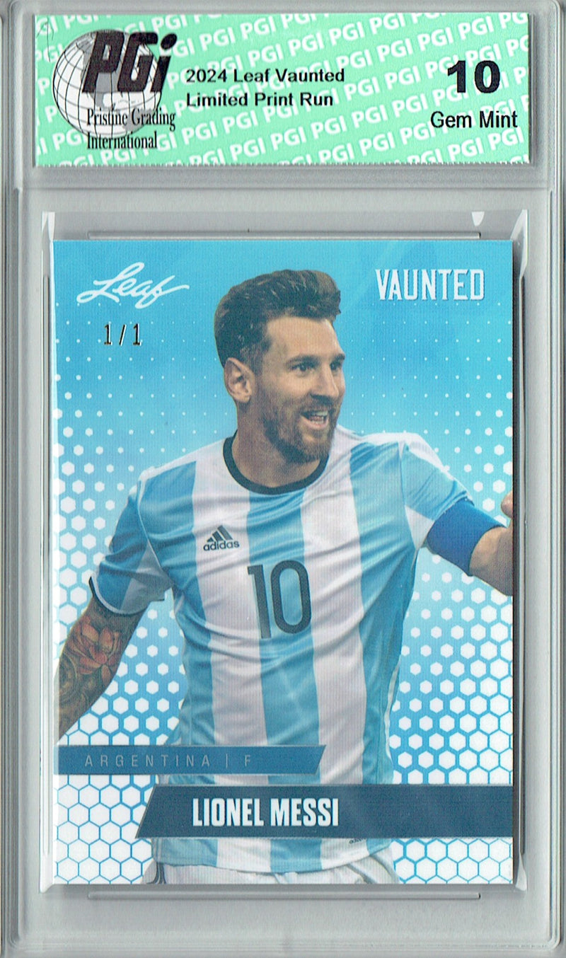 Lionel Messi Trading Card 2024 Leaf Vaunted #V-11 1/1 White Shimmer, PGI 10, Inter Miami Soccer