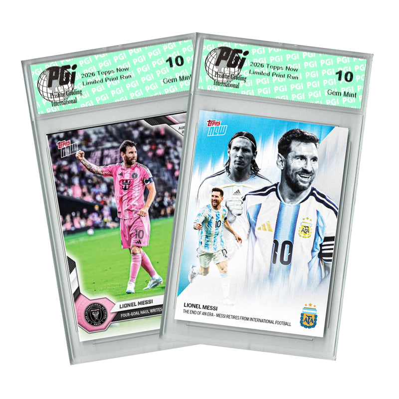 PRE-ORDER NOW: Lionel Messi 2026 2-Card Pack w/ FREE Yamal Rookie Bonus! 2) Topps Now Messi Trading Cards #1 #70, Graded PGI 10