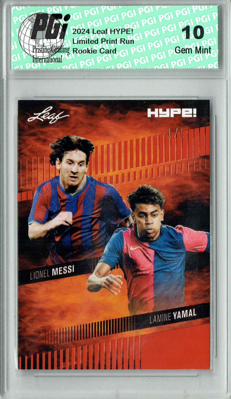 Lamine Yamal/Lionel Messi 2024 Leaf HYPE! #175 Masterpiece 1 of 1 Rookie Card PGI 10