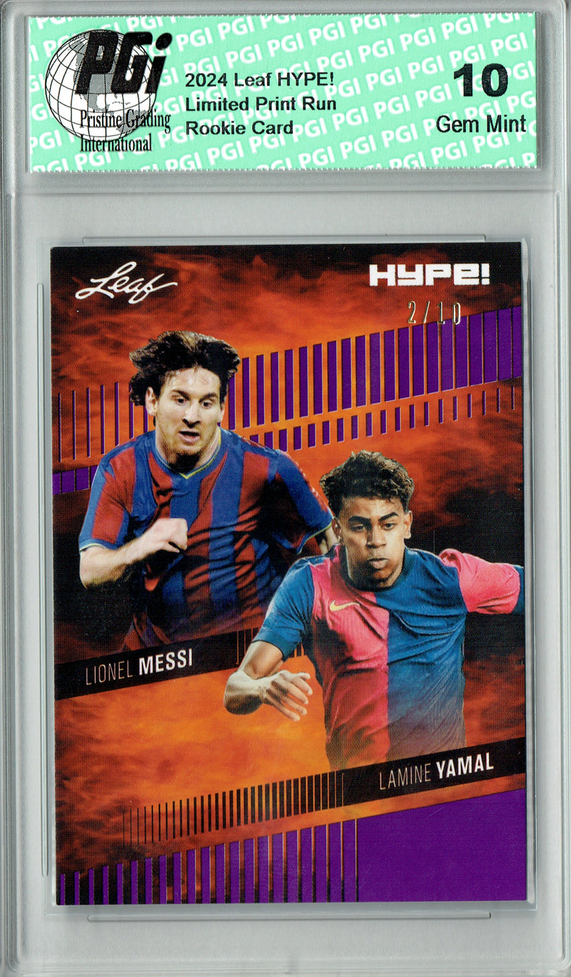 Lamine Yamal/Lionel Messi 2024 Leaf HYPE! #175 Purple SP 10 Made Rookie Card PGI 10