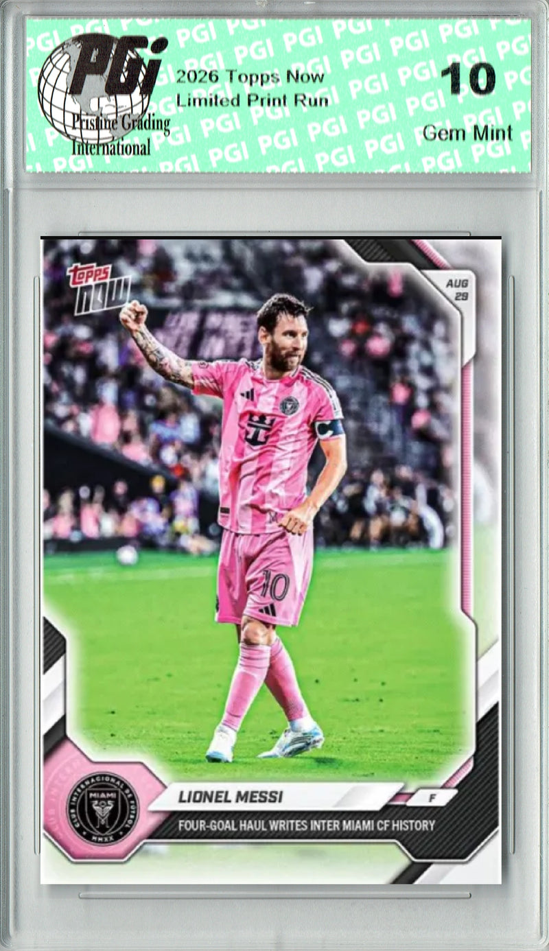 PRE-ORDER NOW: Lionel Messi Trading Card 2026 Topps Now #70 Four Goal Haul, PGI 10, Inter Miami Soccer