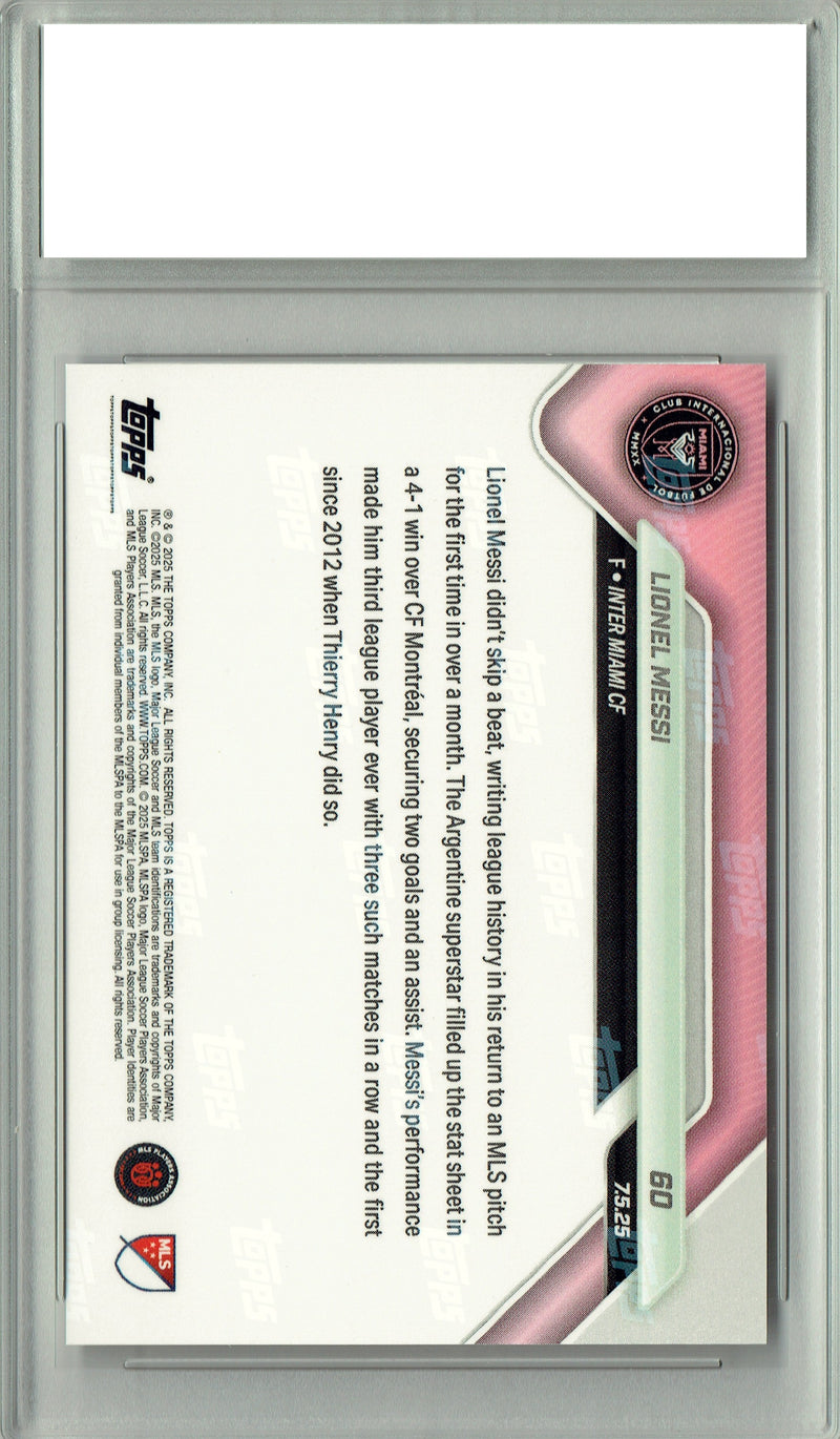 Certified Mint+ Lionel Messi 2025 Topps Now #60 MLS History Rare Trading Card Inter Miami