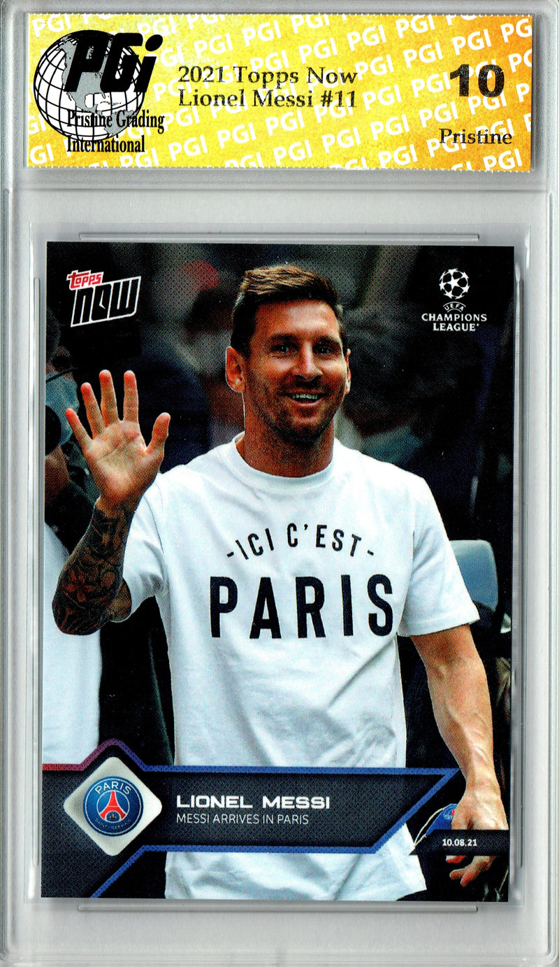 Lionel Messi 2021 Topps Now #11 PRISTINE Rare Trading Card PGI 10