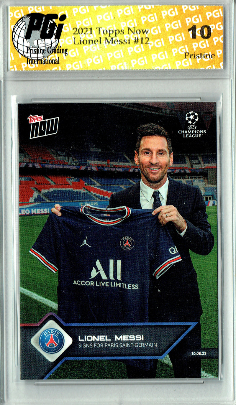 Lionel Messi 2021 Topps Now #12 PRISTINE Rare Trading Card PGI 10