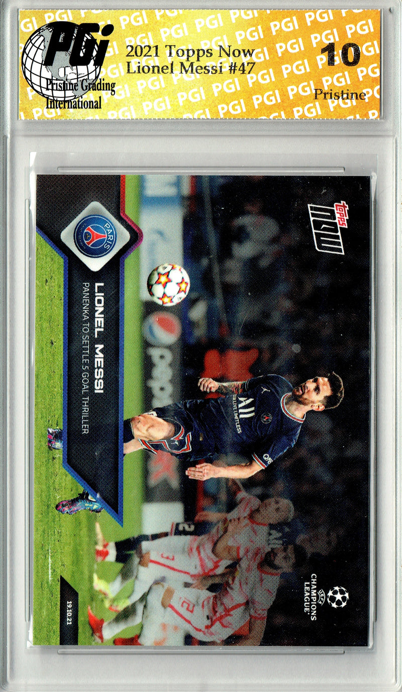 Lionel Messi 2021 Topps Now #47 PRISTINE Rare Trading Card PGI 10