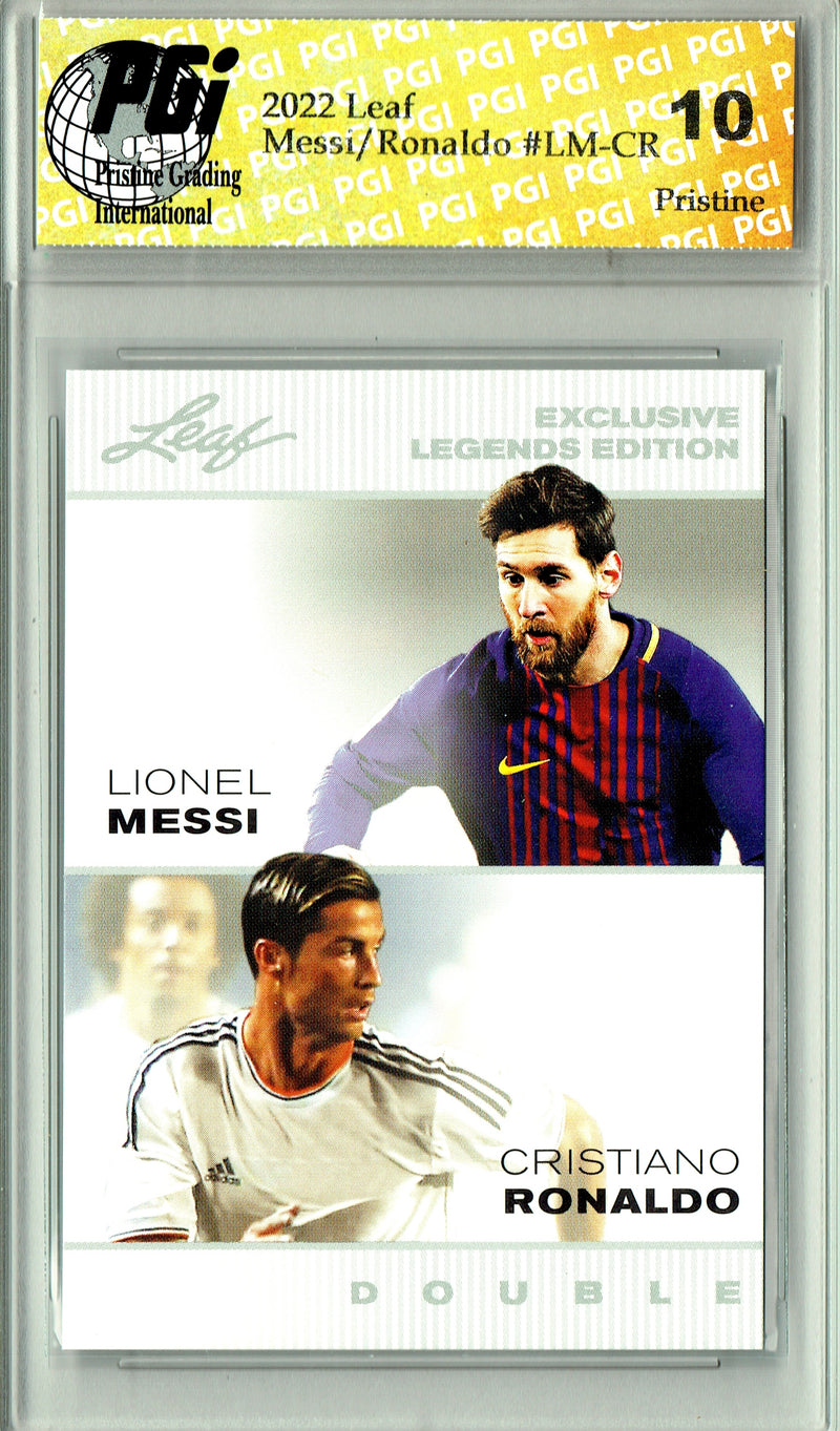 Lionel Messi Cristiano Ronaldo 2022 Leaf Exclusive #LM-CR PRISTINE Trading Card PGI 10