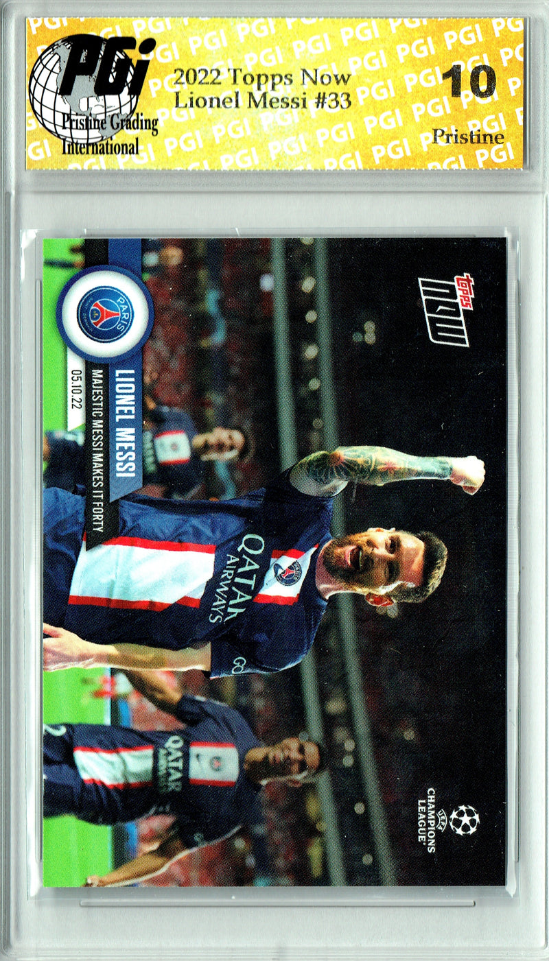 Lionel Messi 2022 Topps Now #33 PRISTINE Trading Card PGI 10