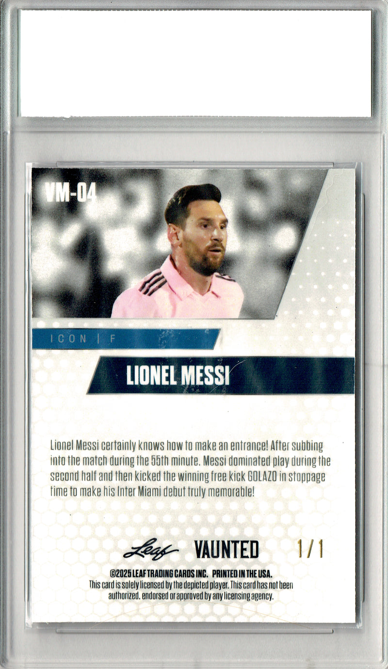 Lionel Messi Trading Card 2025 Leaf Vaunted #VM-04 1/1 Matrix, PGI 10, Inter Miami Soccer