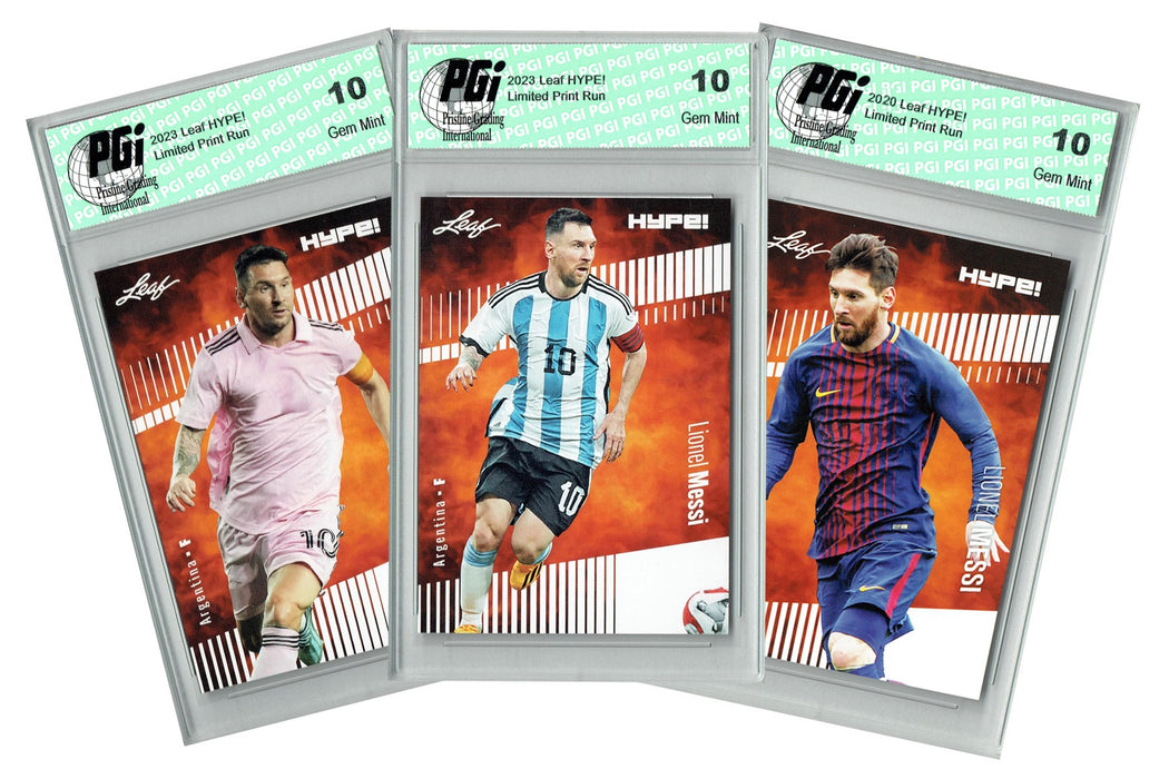 3) Lionel Messi 2020-23 Leaf Hype! Argentina Barcelona Inter Miami Card PGI 10