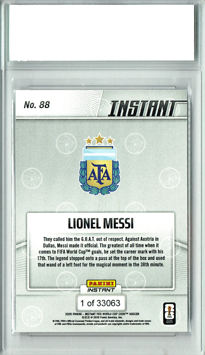 Lionel Messi Trading Card 2026 Panini Instant #88 PRISTINE, PGI 10, Argentina Soccer