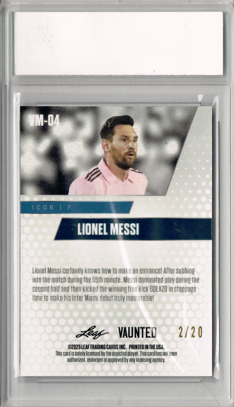 Certified Mint+ Lionel Messi 2025 Leaf Vaunted Metal #VM-04 Blue 20 Made Rare Card Inter Miami