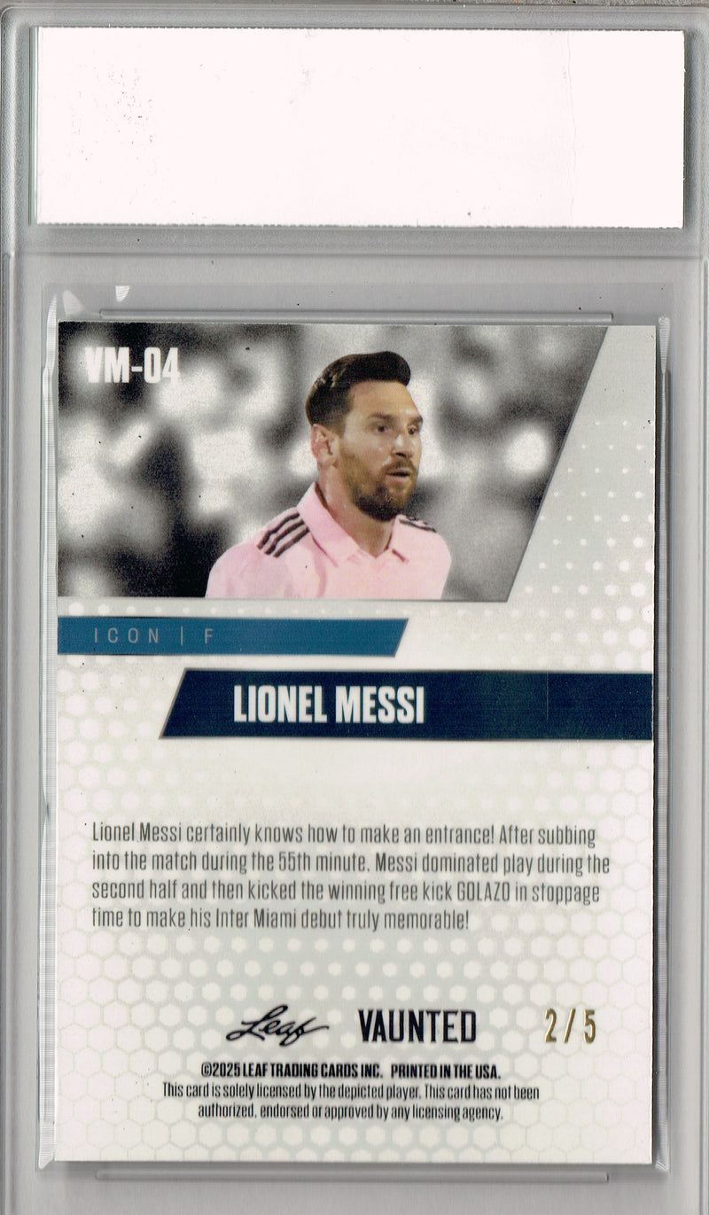 Lionel Messi 2025 Leaf Vaunted Metal #VM-04 Green 5 Made Rare Card PGI 10