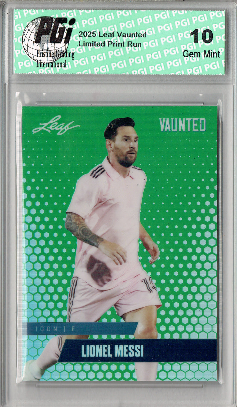 Lionel Messi 2025 Leaf Vaunted Metal #VM-04 Green 5 Made Rare Card PGI 10