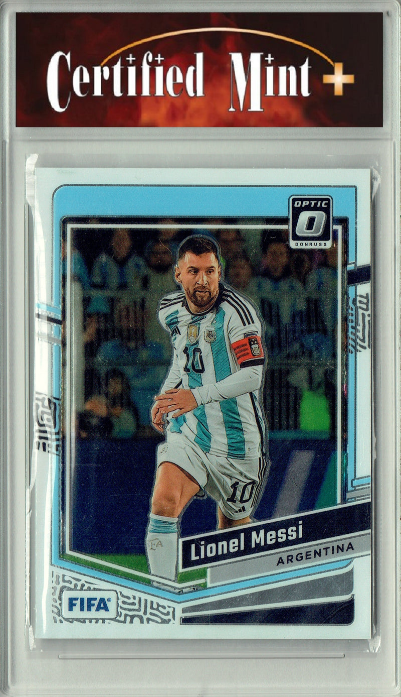 Certified Mint+ Lionel Messi 2023 Donruss Optic #1 World Cup Argentina Rare Trading Card Argentina