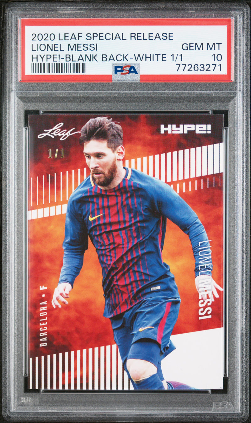 PSA 10 GEM Lionel Messi 2020 Leaf Hype #46 Rare Card White Blank Back #1/1