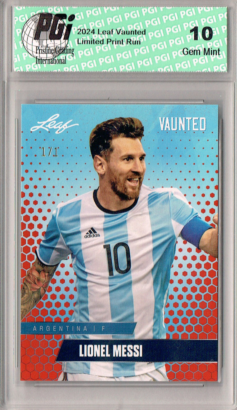 Lionel Messi 2025 Leaf Vaunted #V-11 Orange Blank Back 1/1 Rookie Card PGI 10