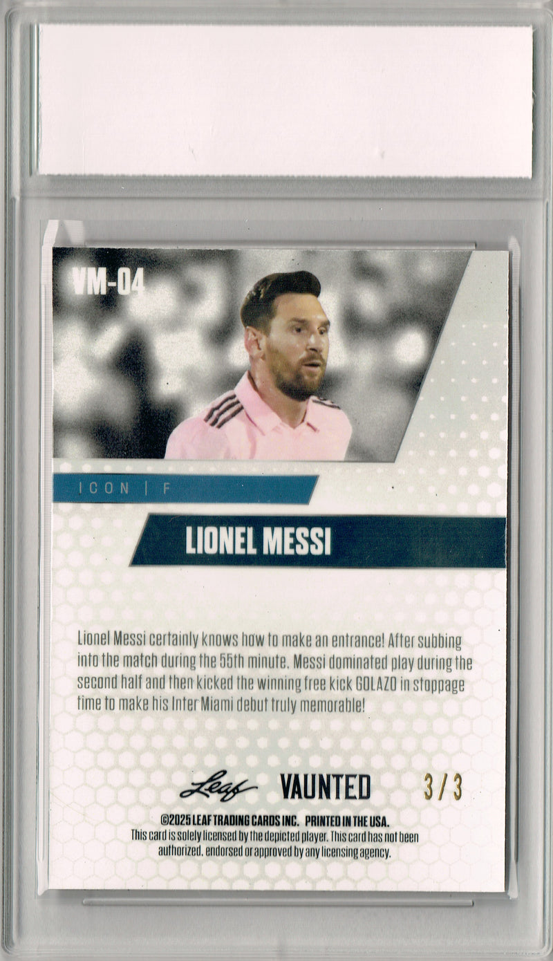 Certified Mint+ Lionel Messi 2025 Leaf Vaunted Metal #VM-04 Orange 3 Made Rare Card Inter Miami