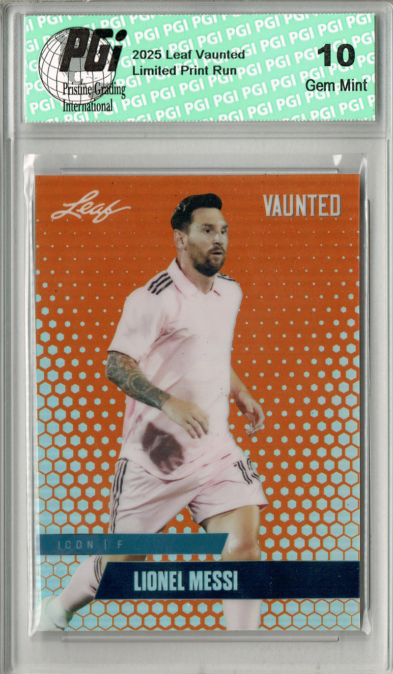 Lionel Messi 2025 Leaf Vaunted Metal #VM-04 Orange 3 Made Rare Card PGI 10