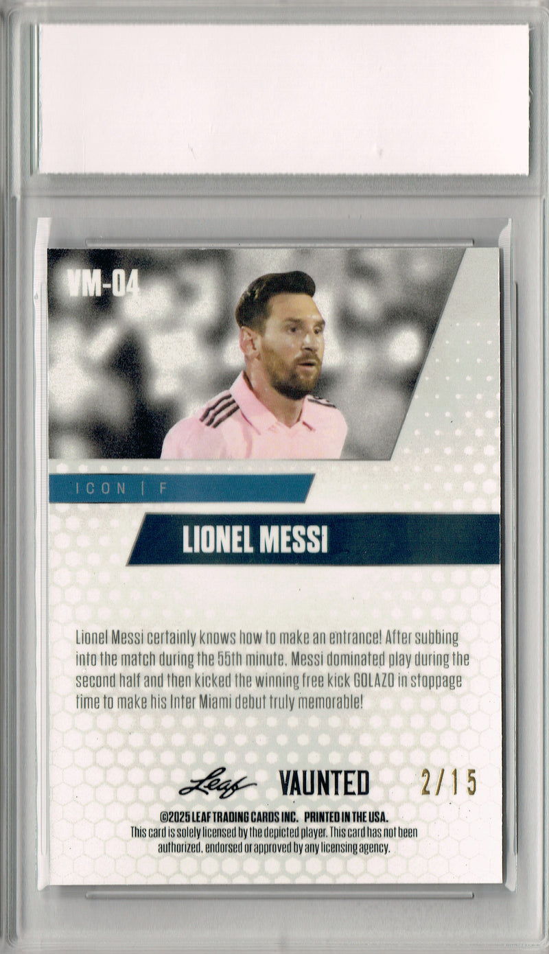 Certified Mint+ Lionel Messi 2025 Leaf Vaunted Metal #VM-04 Purple 15 Made Rare Card Inter Miami