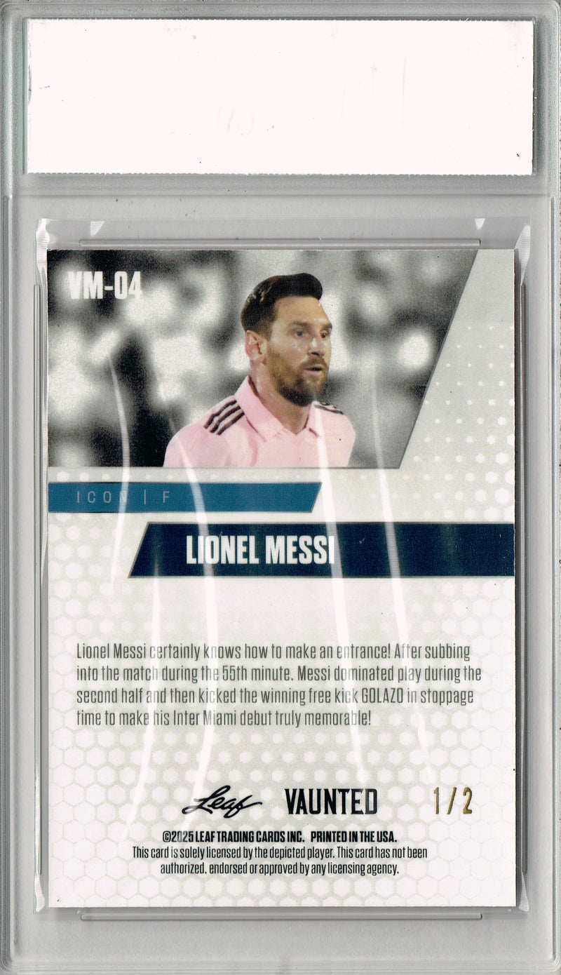 Lionel Messi 2025 Leaf Vaunted Metal #VM-04 Red #1 of 2 Made Rare Card PGI 10
