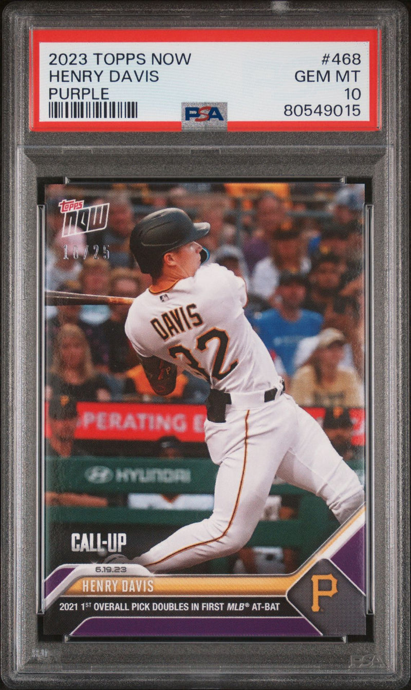 PSA 10 Henry Davis 2023 Topps Now #468 Purple SP #10/25 Rookie Card
