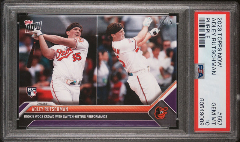 PSA 10 Adley Rutschman 2023 Topps Now #557 Purple #12/25 Woos Crowd Rookie Card