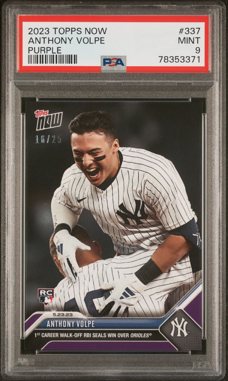 Anthony Volpe PSA 9 2023 Topps Now #337 Rookie Card Purple SP #16/25