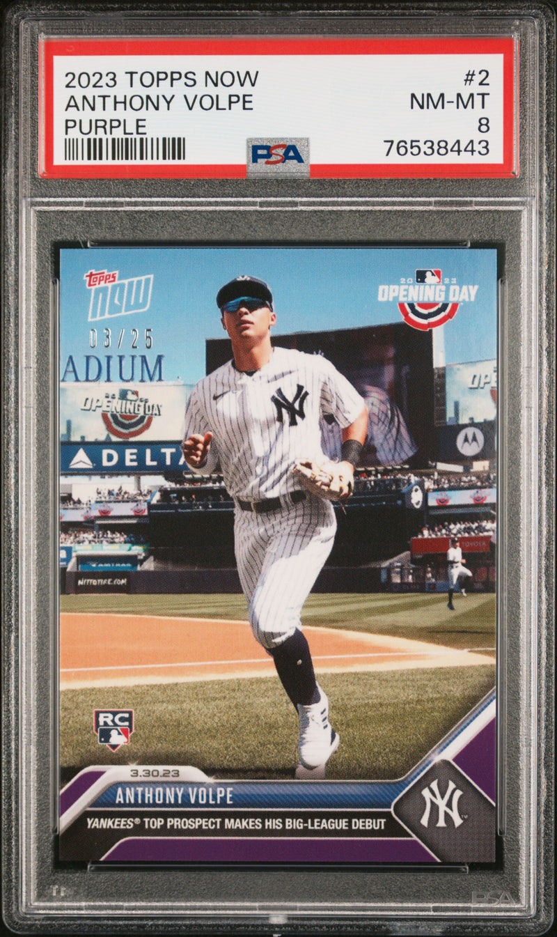 Anthony Volpe PSA 8 2023 Topps Now #2 Rookie Card Purple #3/25 Yankees