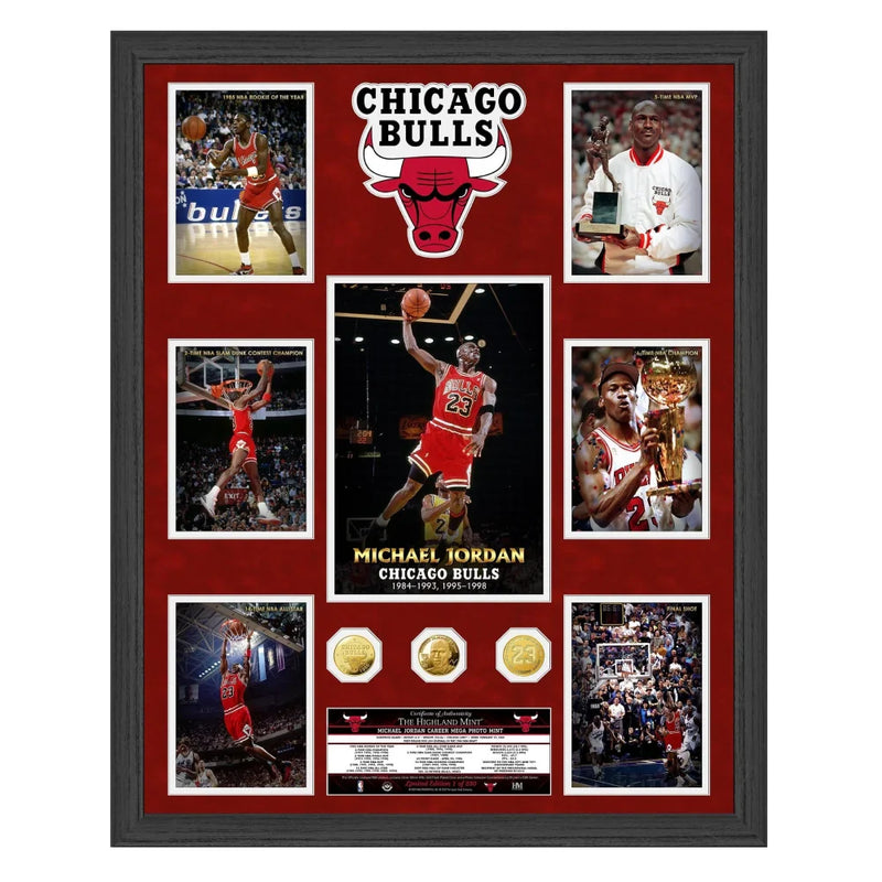 Michael Jordan Framed Chicago Bulls 6x Champ Gold Coin Collage #D/230 Un Signed
