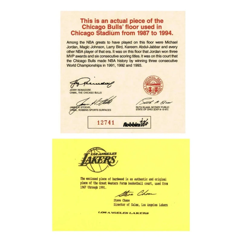 Michael Jordan / Magic Johnson Authentic Game Used Chicago Bulls LA Lakers Floors Framed Team Coas