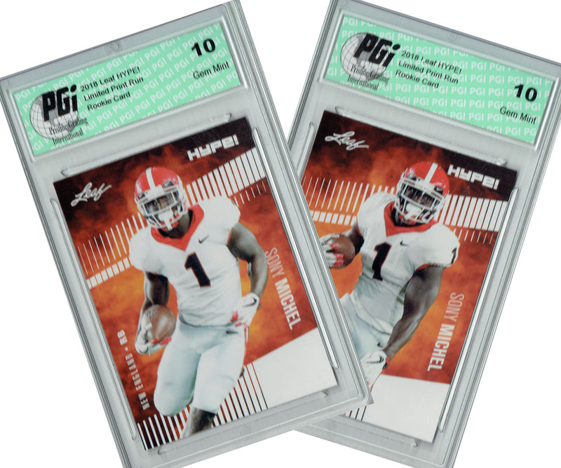 Sony Michel Rookie Card New England PGI 10 Gem Mint Football Trading Card 2018 Leaf HYPE! #7 2 Card Lot