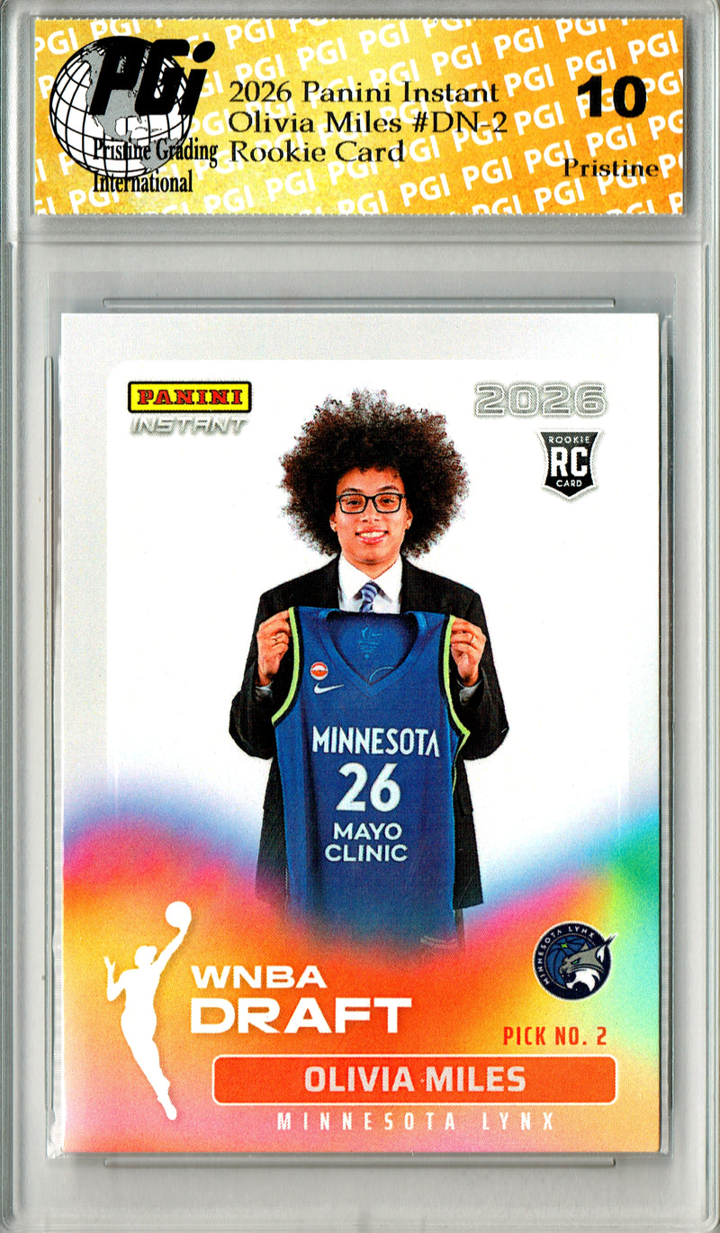 Olivia Miles Rookie Card 2026 Panini Instant #DN-2 Draft Night PRISTINE, PGI 10, Minnesota Lynx Basketball